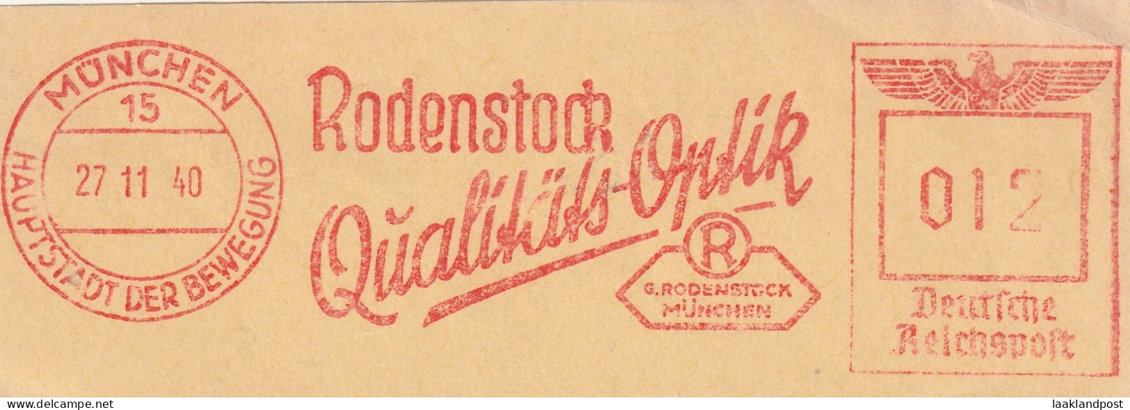 Deutsche Reichpost Nice Cut Meter Freistempel Rodenstock Qualitats Optik Munchen 27-11-1940 - Macchine Per Obliterare