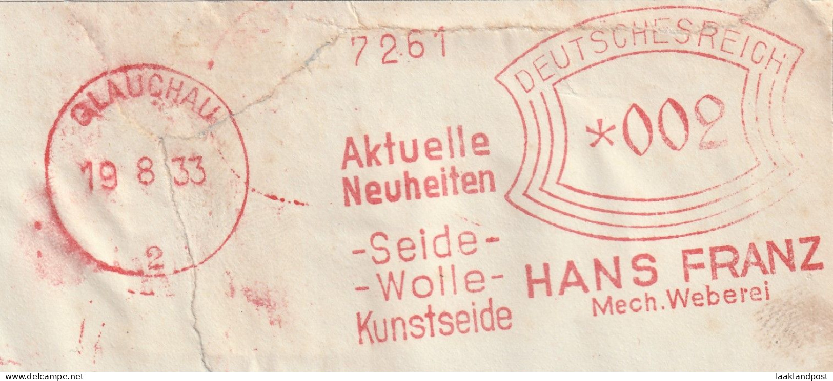 Deutsche Reichpost Nice Cut Meter Freistempel Aktuelle Neuheuten, Seide Wolle Kunstseide, Hans Franz Weberei, Glauchau, - Frankeermachines