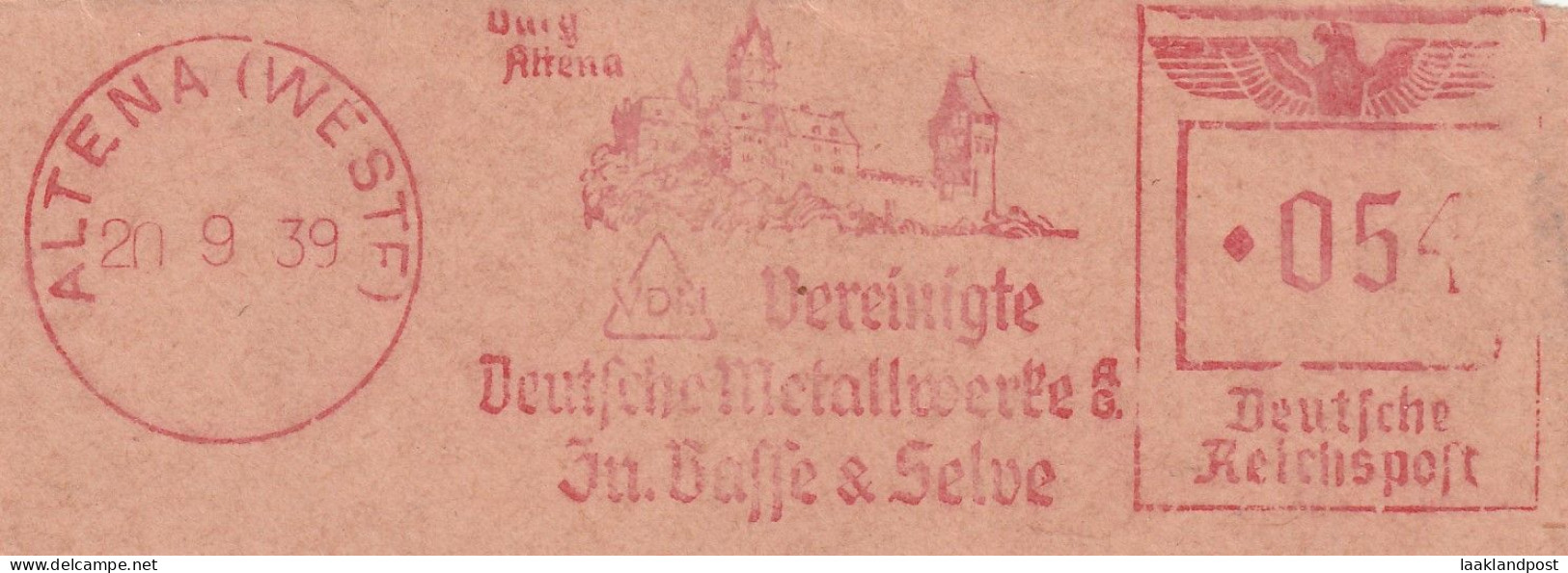 Deutsche Reichpost Nice Cut Meter Freistempel Vereinigte Deutsche Metalwerke Altena Weste 20-9-1939 - Macchine Per Obliterare