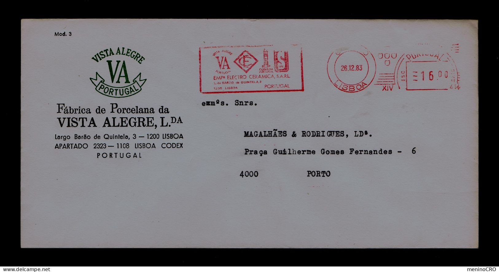 Gc8284 PORTUGAL EMA "VA Vista Electro Ceramic" SP Coimbra, CE, SP Coimbra / Arts Publicitary Cover Industry Food Mailed - Porcellana