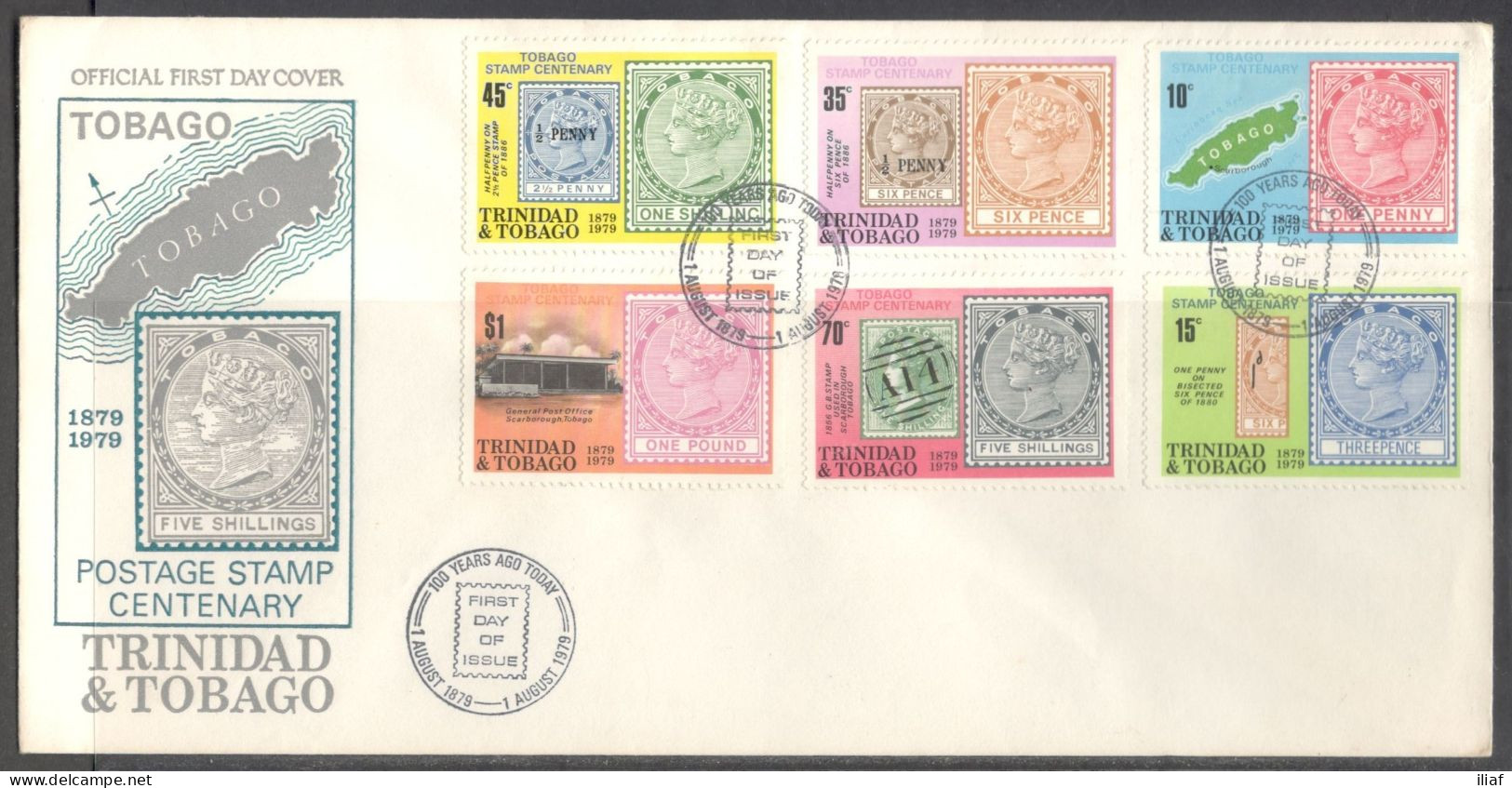 Trinidad And Tobago FDC_Sc. 312-317.   Tobago Stamp Centenary.  FDC Cancellation On FDC Envelope - Trinidad & Tobago (1962-...)