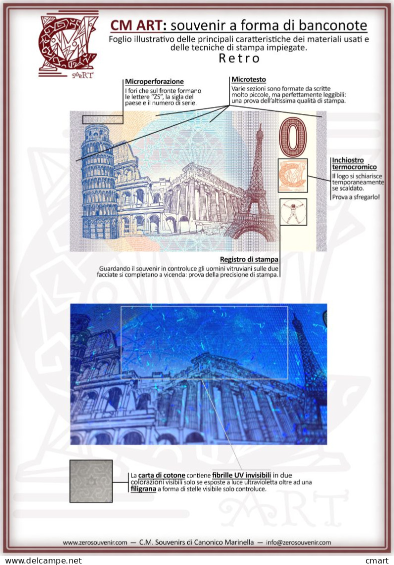 Banconota Zero Euro Souvenir  "CMART" Ricordo Di Torino Porta Palatina - Autres - Europe