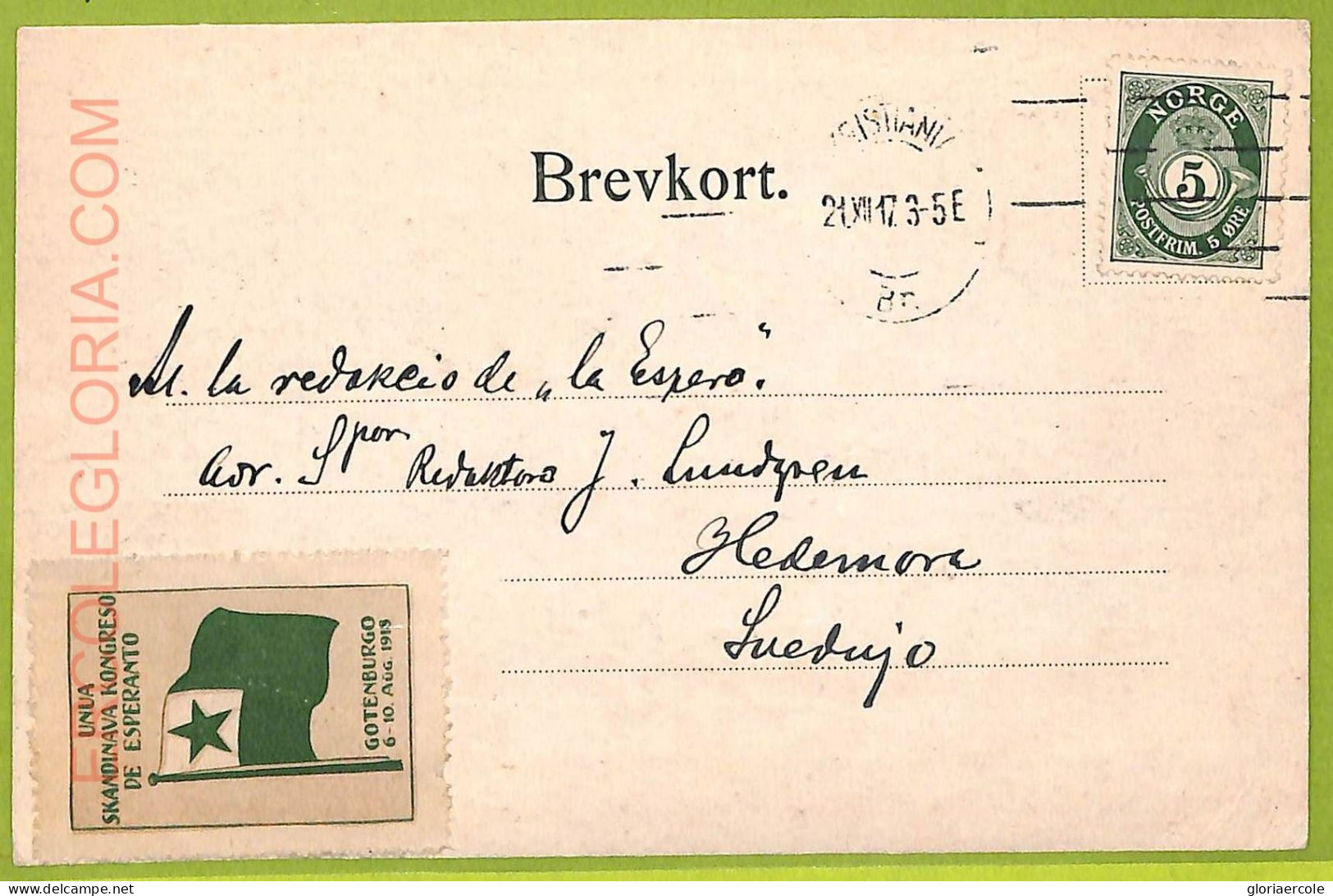 Ae9958 - NORWAY -  VINTAGE  POSTCARD With ESPERANTO Poster Stamp 1921 - Esperanto