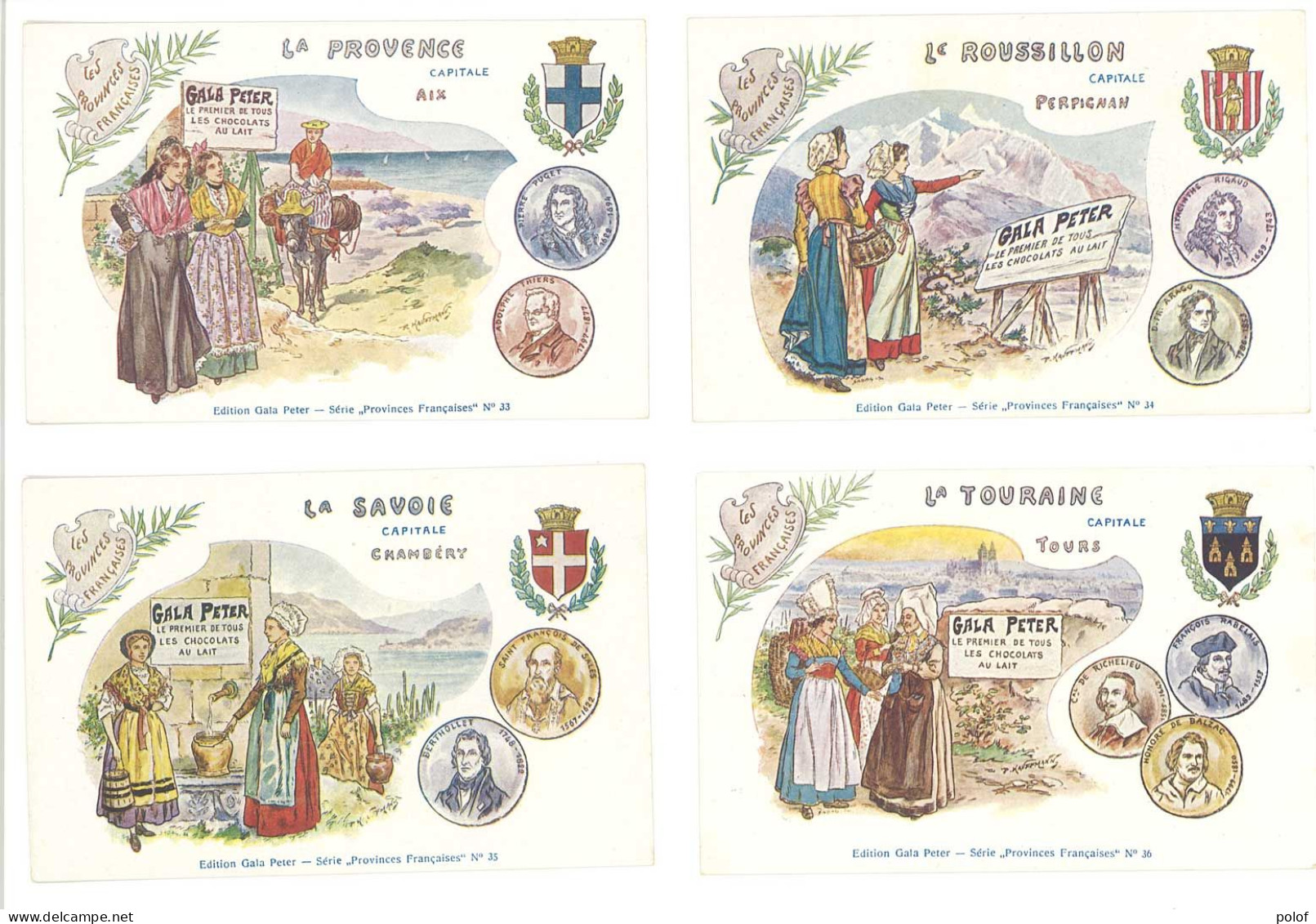 KAUFFMANN P. - Rare Lot De 36 CPA - Les Provinces Françaises - Gala Peter (Chocolat) Belles Scènes - Blasons, Monnaie(4) - Kauffmann, Paul