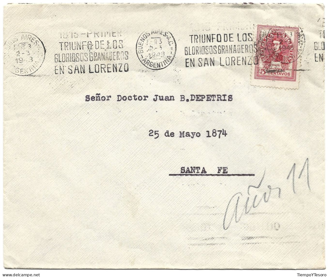 Correspondence - Argentina, Jose De San Martin Stamp, 1948, N°279 - Gebruikt