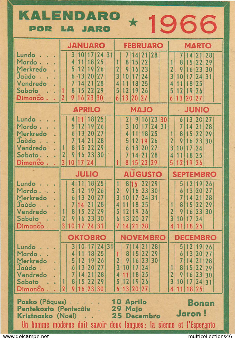 230124 - ESPERANTO - KALENDARO POR LA JARO 1966 - Calendrier - Esperanto