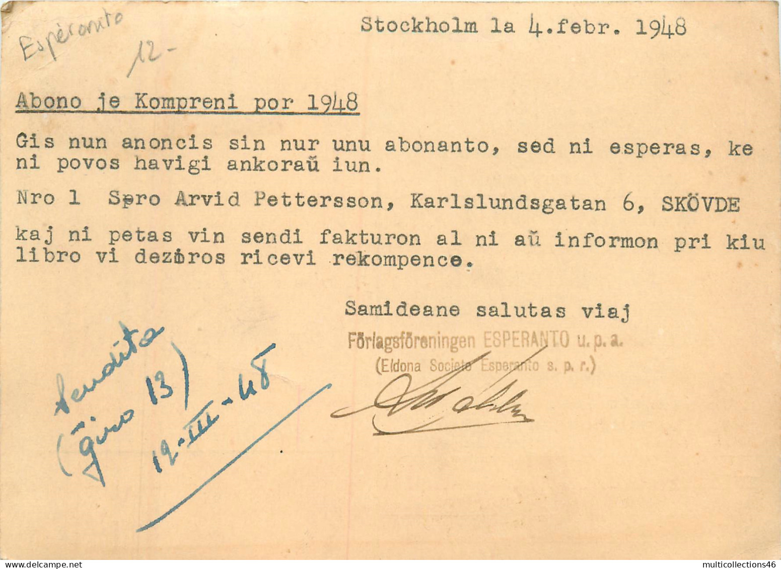 230124 - ESPERANTO - 1948 STOCKHOLM Parlez Vous Français ? Forlagsforeningen Esperanto - Esperanto