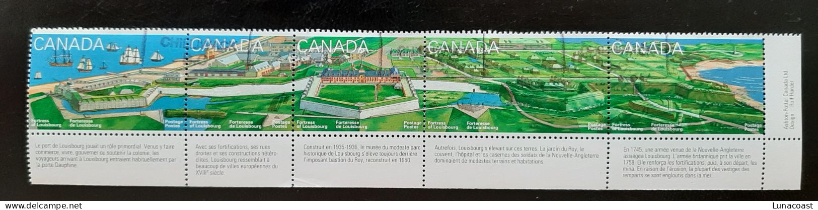 Canada 1995  USED  Sc1551a   Hor. Strip Of 5 X (43c) Fortress Of Louisburg - Oblitérés