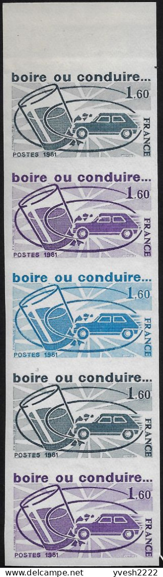 France 1968 Y&T 1981. Bande De 5, Essais De Couleurs. Sécurité Routière, Boire Ou Conduire... - Unfälle Und Verkehrssicherheit