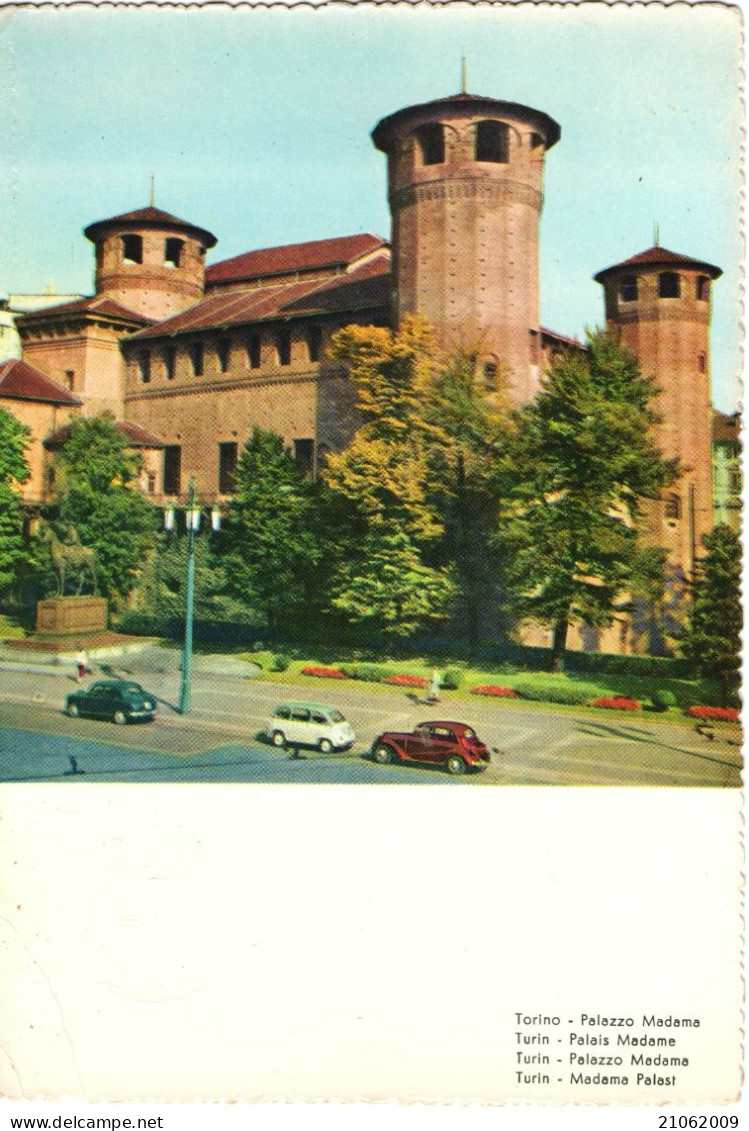 TORINO - PALAZZO MADAMA IN PIAZZA CASTELLO - AUTO CARS VOITURES FIAT 600 MULTIPLA - V1958 - Palazzo Madama