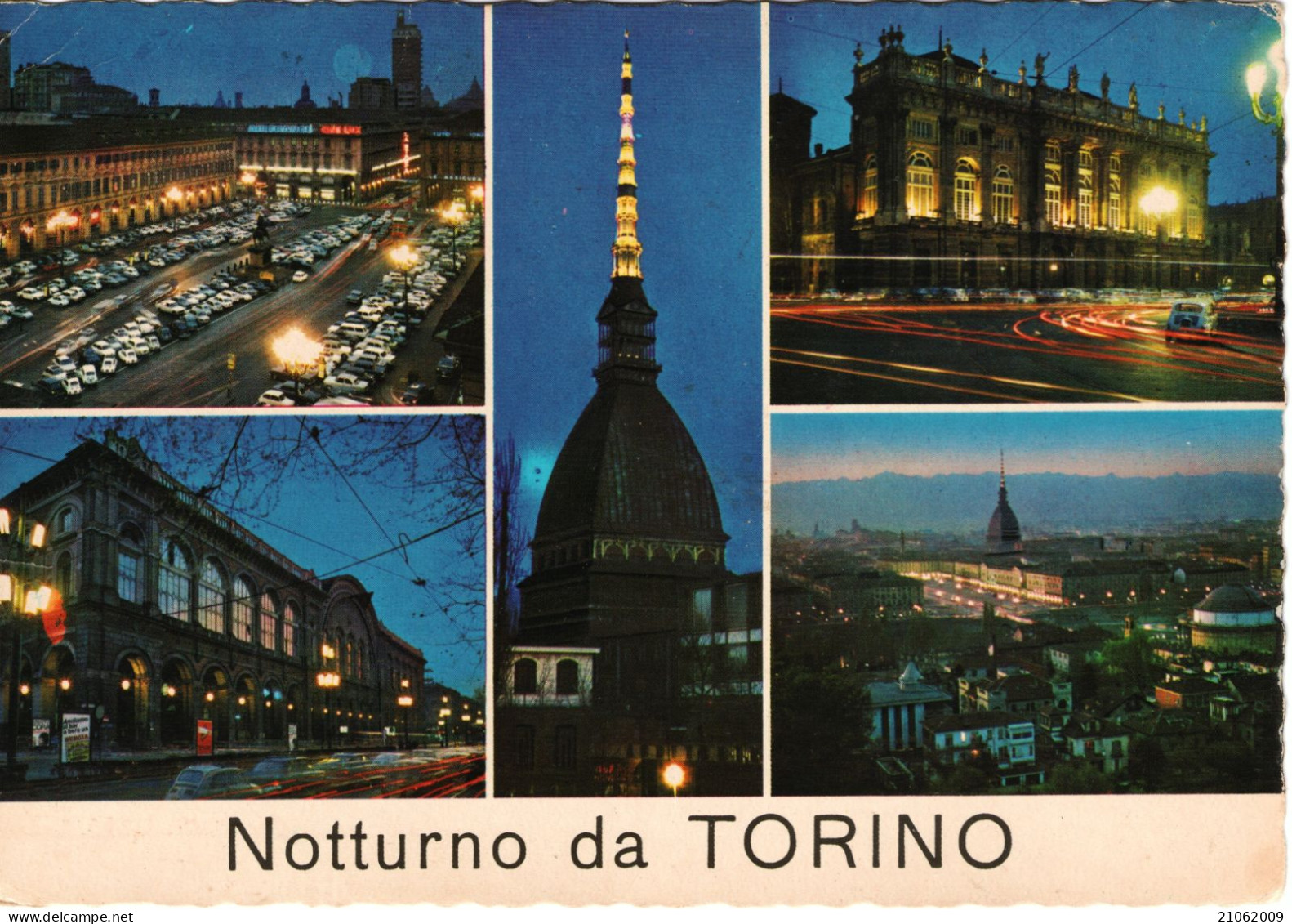 TORINO - VEDUTINE - PIAZZA S. CARLO PALAZZO MADAMA STAZIONE PORTA NUOVA MOLE ANTONELLIANA E PANORAMA - NOTTURNO - V1980 - Multi-vues, Vues Panoramiques