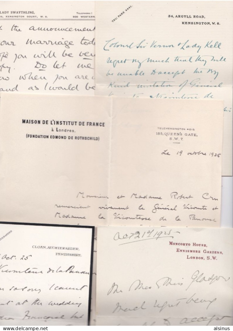 MARIAGE DE FRANCOISE DE LA PANOUSE ET DU COMTE DE SALIS - 27 OCTOBRE 1925 - CARTES DE VISITE- LETTRES DIVERSES