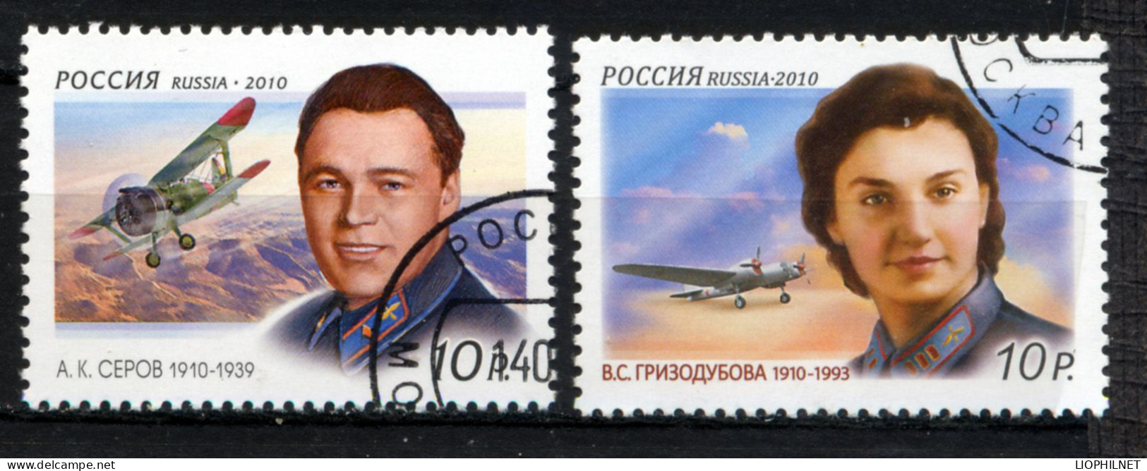 RUSSIE RUSSIA 2010, Yv. 7164/5, Pionniers Aviation, 2 Valeurs, Oblitérés / Used - Usati