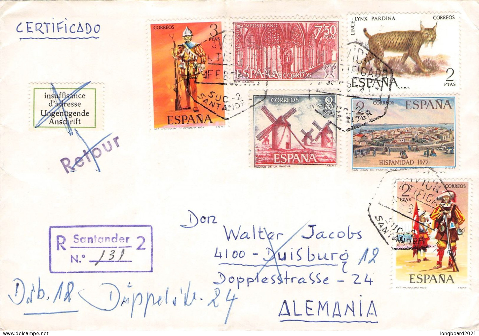 SPAIN - REGISTERED MAIL SANTANDER - DUISBURG/DE / 4599 - Brieven En Documenten