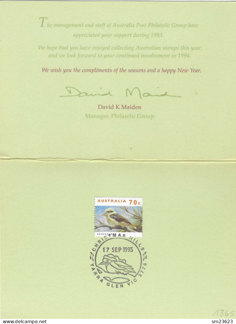 Australien 1993  Mi.Nr. 1365 , Kookaburra - Gestempelt / Fine Used / (o) - On Paper - Used Stamps