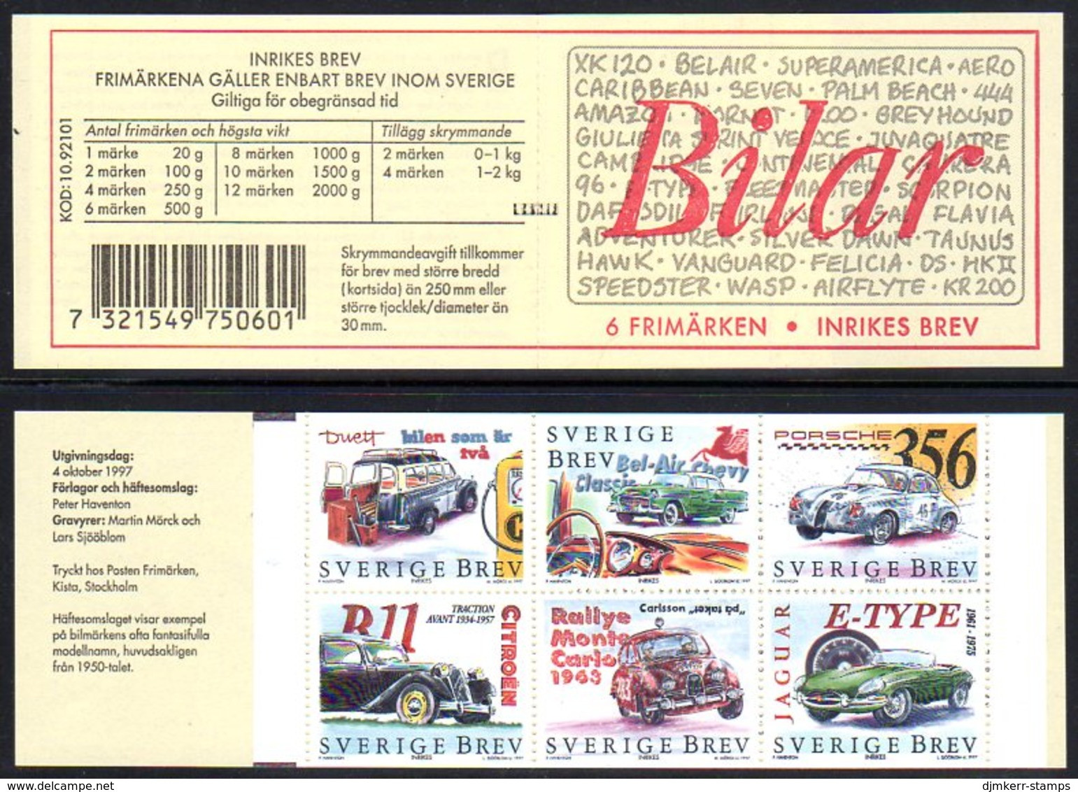 SWEDEN 1997 Classic Cars Booklet MNH / **.  Michel MH232 - 1981-..