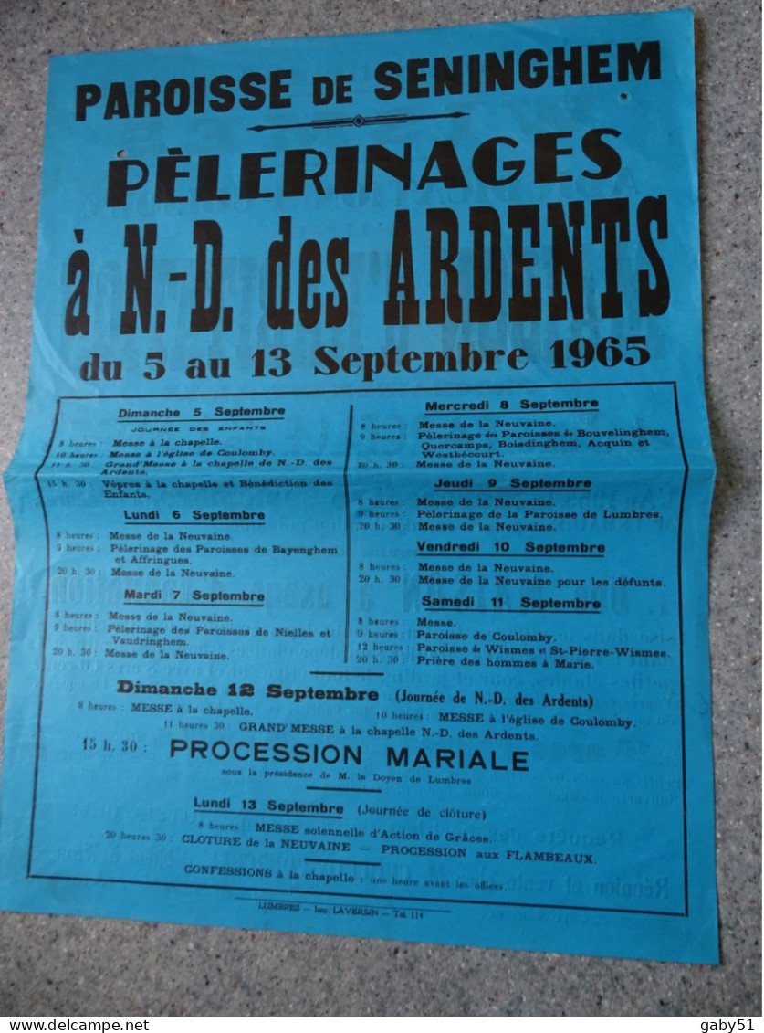 SEninghem, Pélerinage Des Ardennes 1965, Wismes Vente Maison Et Landes, Double Affiche ; Ref 1461 ; A35 - Manifesti