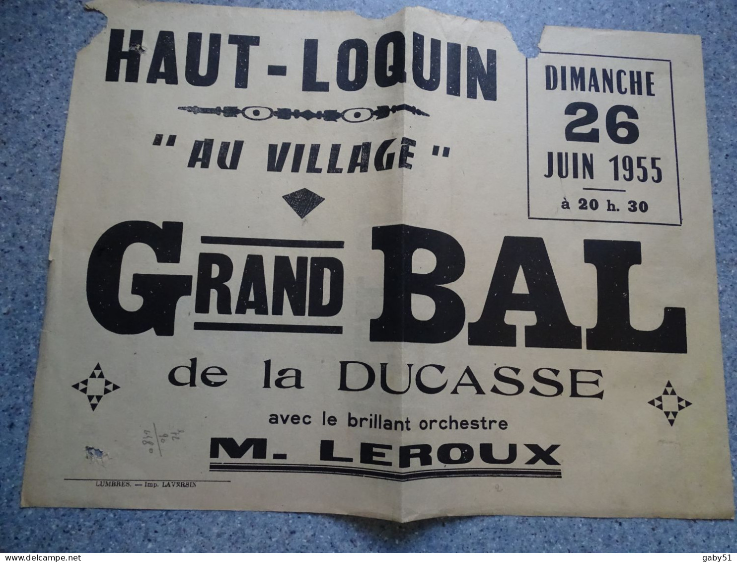 Haut-Loquin 1955 Bal De La Ducasse, Affiche Orchestre Leroux ; Ref 1460 ; A35 - Manifesti
