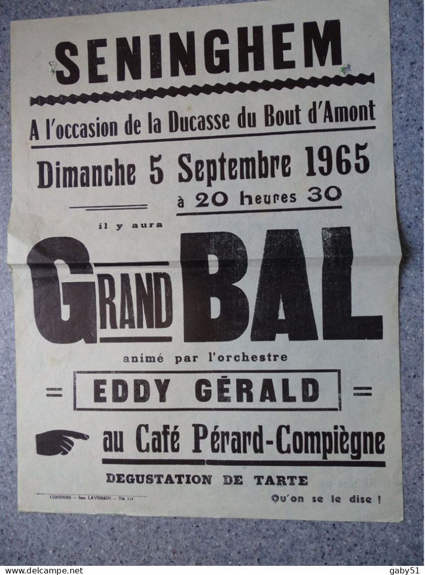 Seninghem, BAL Ducasse Du Bout D'Amont 1965, Orchestre Eddy Gérard, Et Esquerre, Labour ; Ref 1458 ; A35 - Manifesti