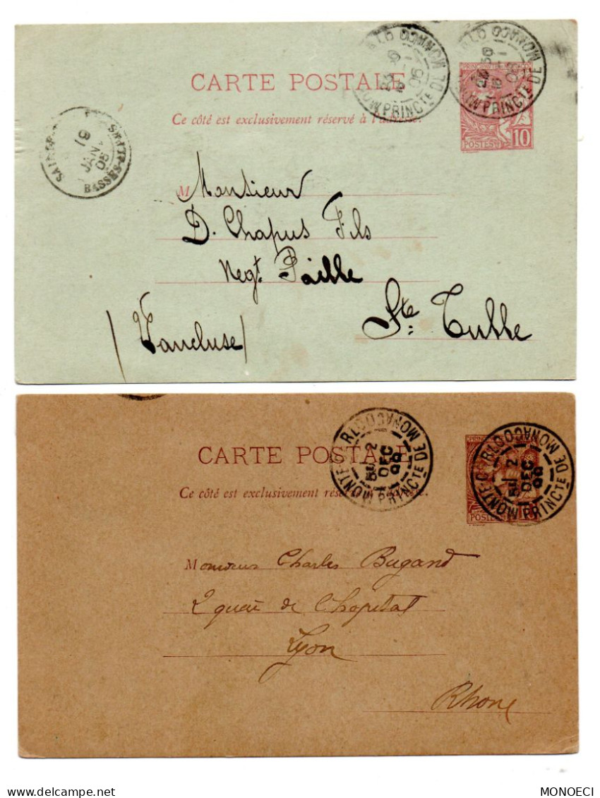 MONACO -- MONTE CARLO -- ENTIERS POSTAUX -- 2 Cartes Postale -- 10 C. Prince Albert 1er N° 6 Et 7 - Postwaardestukken