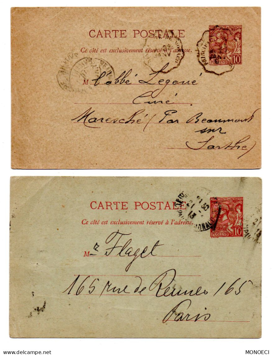 MONACO -- MONTE CARLO -- ENTIERS POSTAUX -- 2 Cartes Postale -- 10 C. Prince Albert 1er N° 6 Et 7 - Postwaardestukken