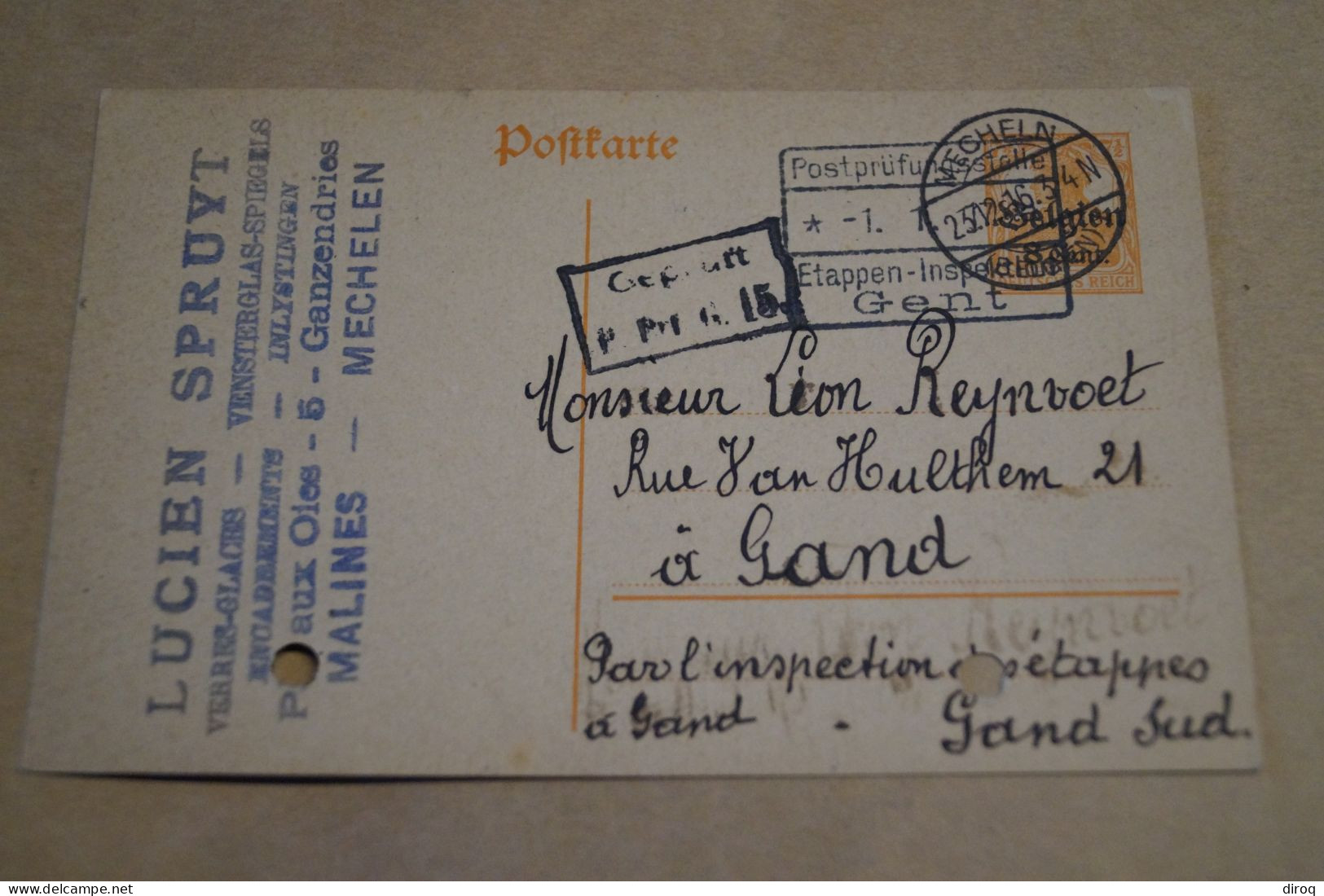 Guerre 14-18,courrier Avec Belle Oblitération Militaire,1916 ,censure ,pour Collection - OC38/54 Occupation Belge En Allemagne