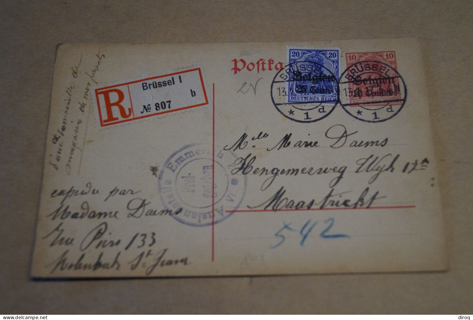 Guerre 14-18,recommandé,courrier Avec Belle Oblitération Militaire,1917 ,censure ,pour Collection - OC38/54 Occupation Belge En Allemagne