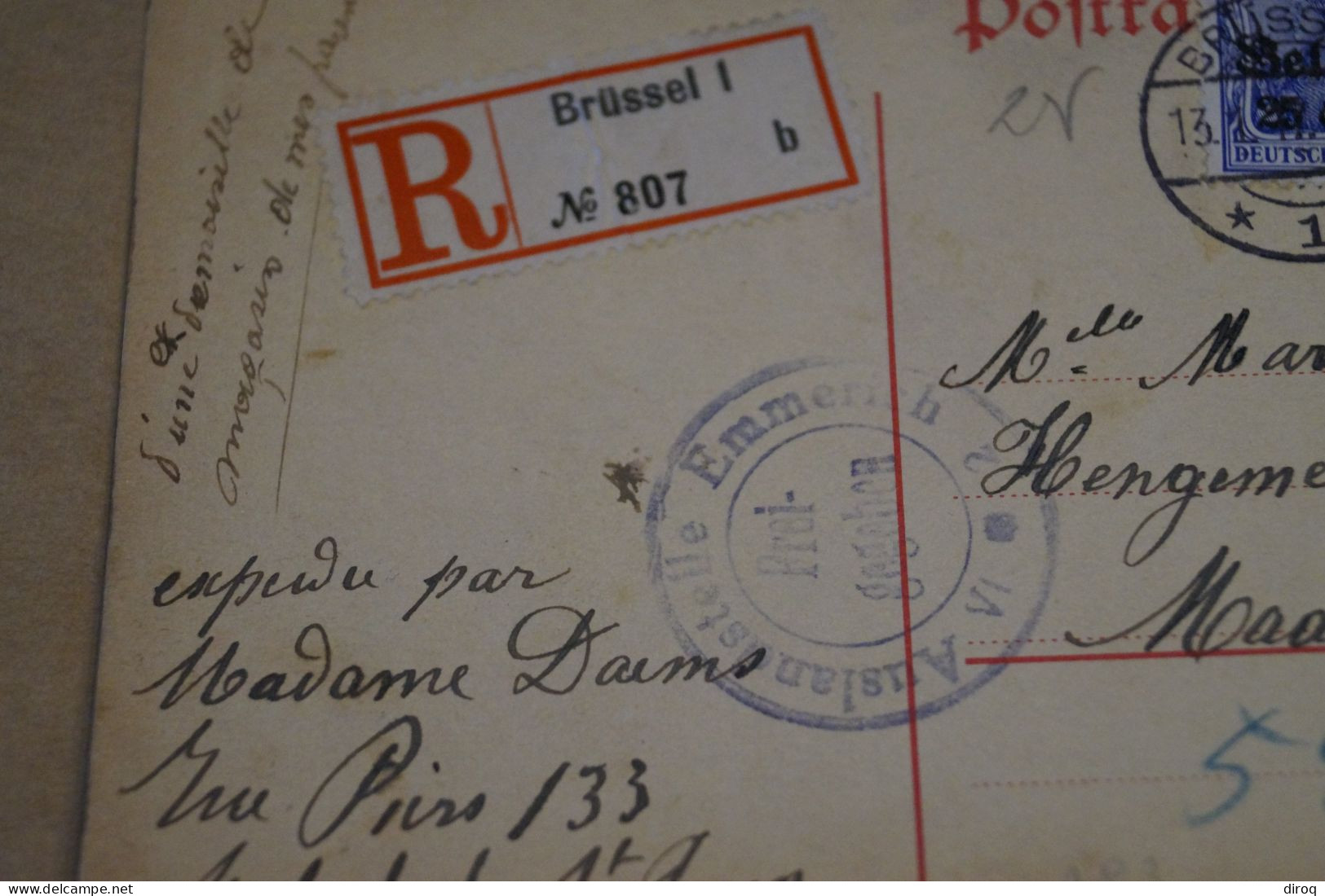 Guerre 14-18,recommandé,courrier Avec Belle Oblitération Militaire,1917 ,censure ,pour Collection - OC38/54 Ocupacion Belga En Alemania