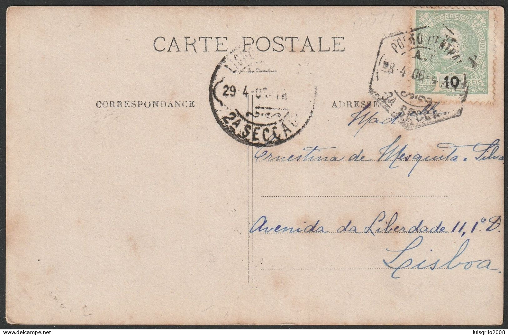 Postcard, D. Carlos 10 Rs. - 1906. Porto To Lisboa - Covers & Documents