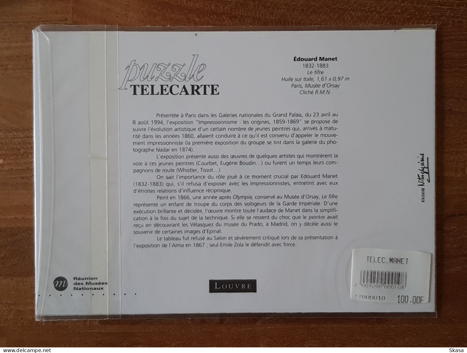 Encart Télécarte Tableau Musée Du Louvre 1994 - Edouard Manet - Le Fifre, En 1109a - 50 Units