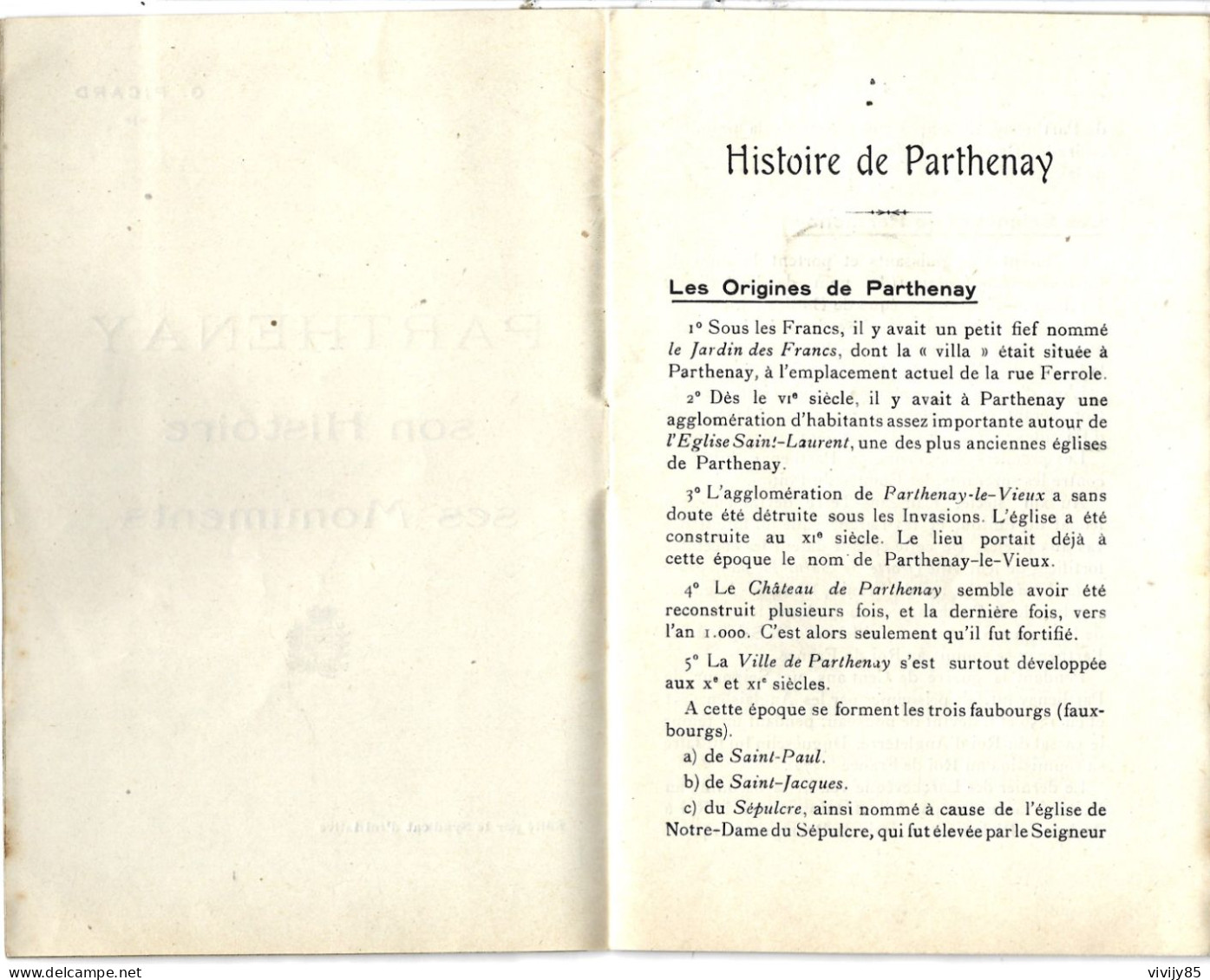 79 - PARTHENAY - Rare Petit Guide Ancien  Historique/touristique De G. Picard - Aquitaine