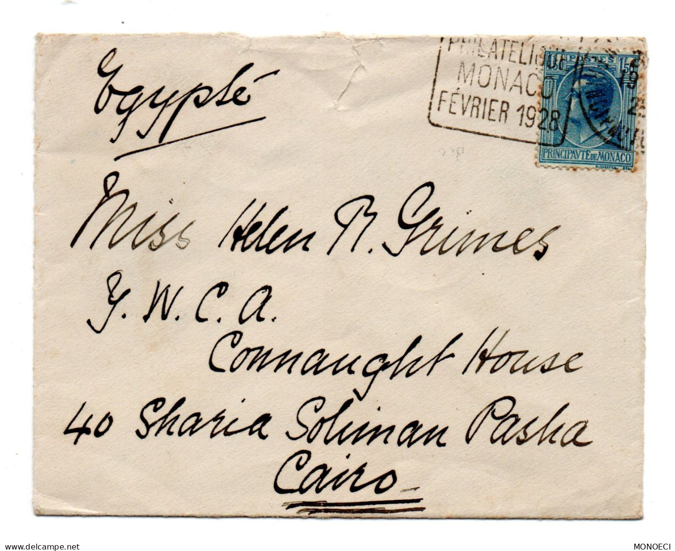 MONACO -- MONTE CARLO -- Enveloppe -- Timbre 1 F.50  Louis II Pour CAIRO (Egypte) - Used Stamps