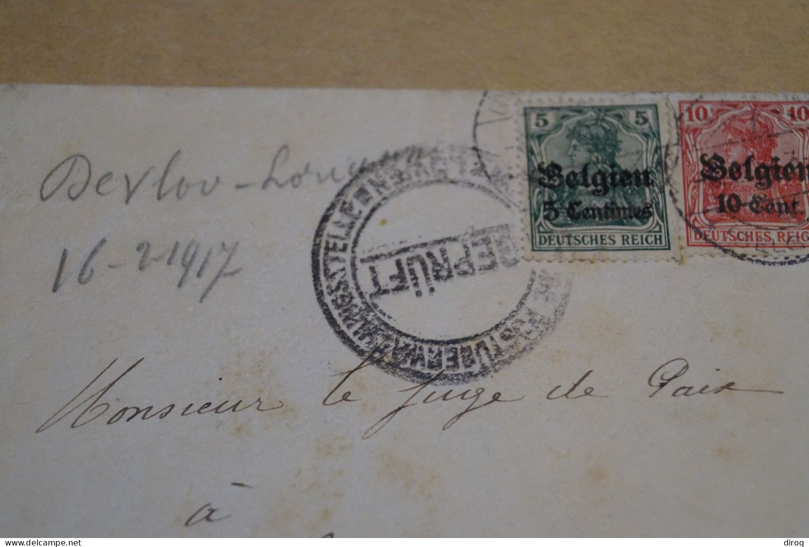 Guerre 14-18,très Bel Envoi,courrier Avec Belle Oblitération Militaire,censure,1917 ,pour Collection - OC38/54 Occupazione Belga In Germania