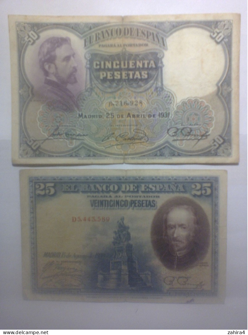 Lot 10 Billets Espagne - 1925 à 1954 - 3 X 5 Pts - 1 X 2 Pts -1 X 25 Pts - 2 X 50 Pts - 3 X 100 Pts - Collections & Lots