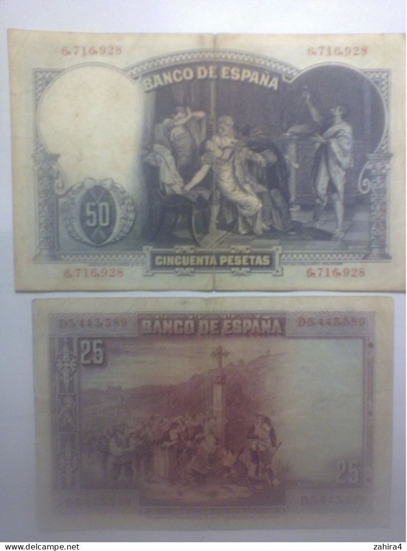 Lot 10 billets Espagne - 1925 à 1954 - 3 X 5 Pts - 1 X 2 Pts -1 X 25 Pts - 2 X 50 Pts - 3 X 100 Pts