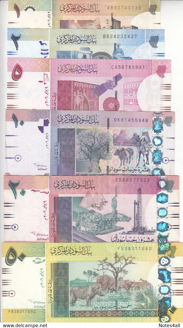 SUDAN 1 2 5 10 20 50 POUNDS 2006 P-64 65 66 67 68 69 EF/XF CRISP SET - Soedan