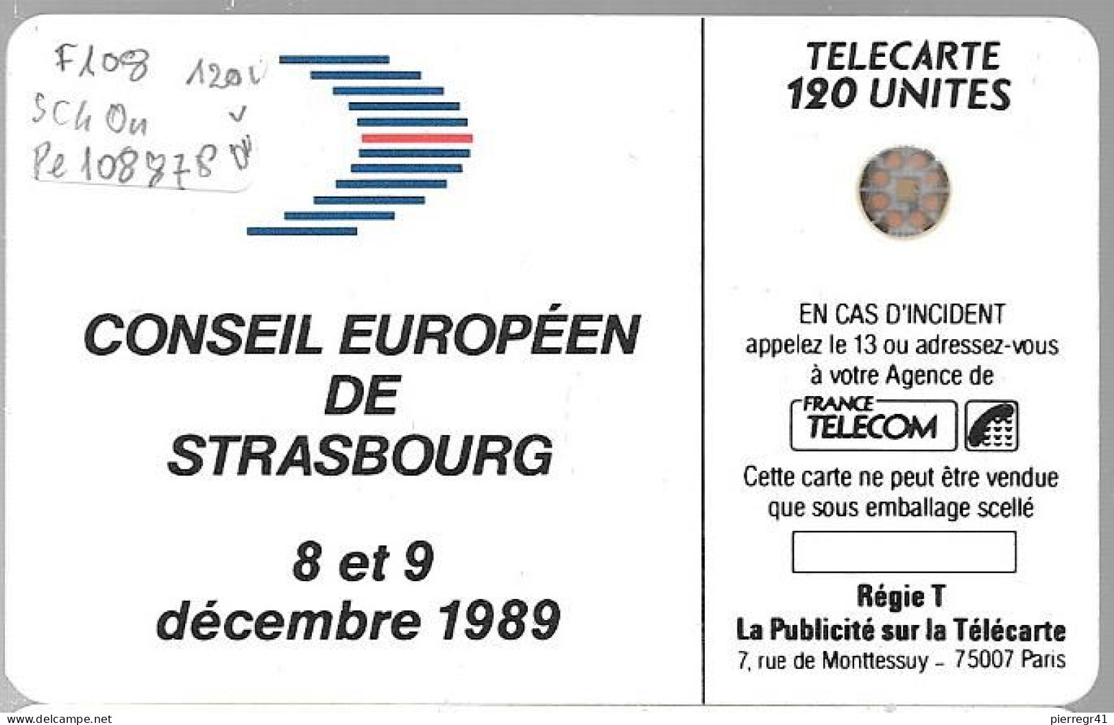 CARTE-PUBLIC-1989-F 108.610-SC4on-120U-11/89-COMMUNAUTE EUROPEENNE-6 Pe 108878- UTILISEE-TBE- - 1989