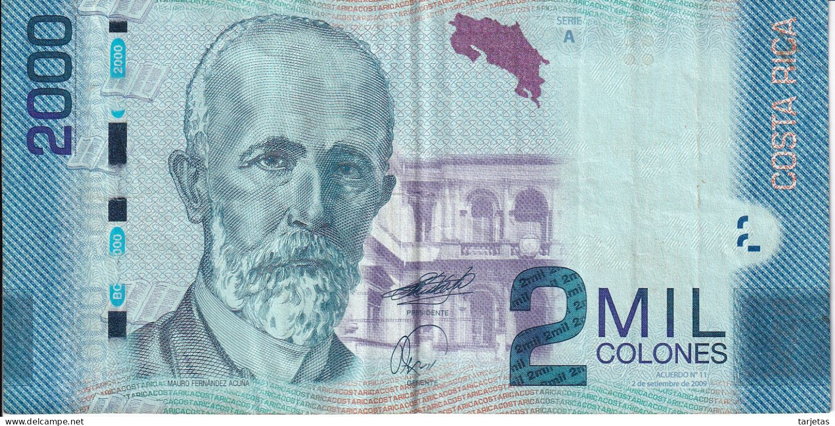 BILLETE DE COSTA RICA DE 2000 COLONES AÑO 2009 (BANKNOTE) TIBURON-SHARK - Costa Rica