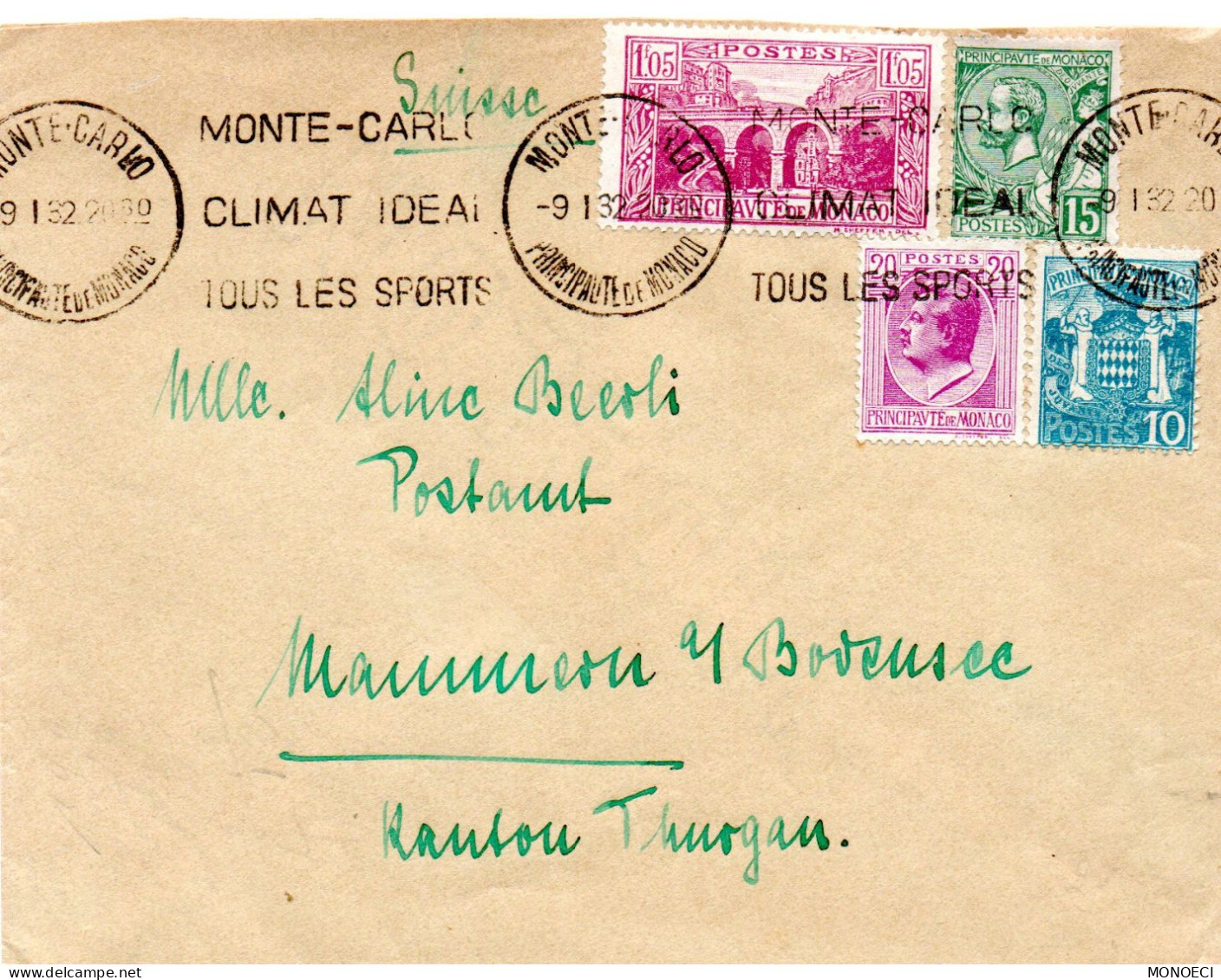 MONACO -- MONTE CARLO -- Enveloppe -- 4 Timbres Diverses Périodes - Used Stamps