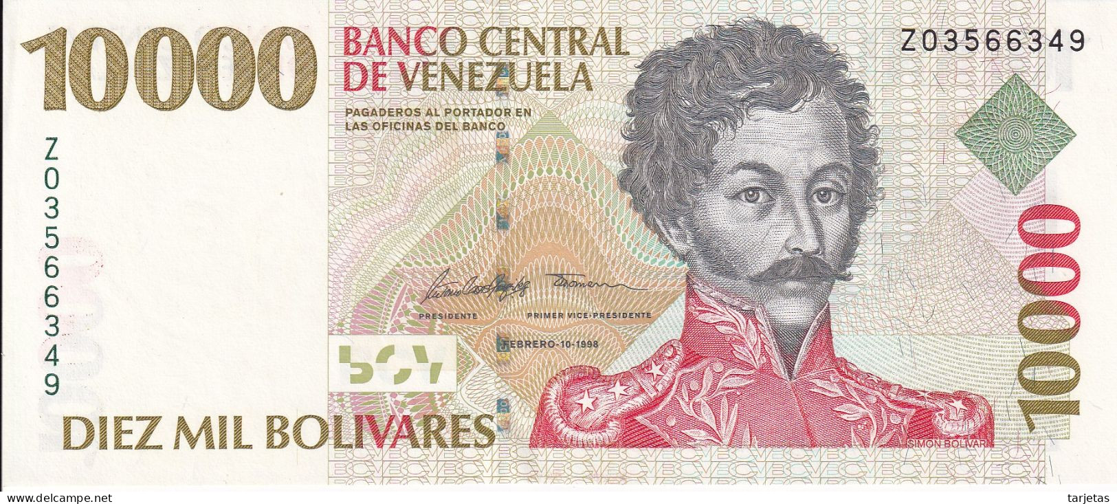 REPLACEMENT - BILLETE DE VENEZUELA DE 10000 BOLIVARES DEL AÑO 1998 SIN CIRCULAR (UNC) REEMPLAZO (BANKNOTE) - Venezuela