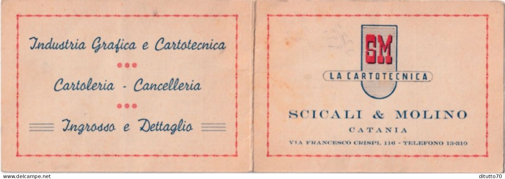 Calendarietto - La Cartotecnica - Scicali E Molino - Catania -  Anno 1951 - Petit Format : 1941-60