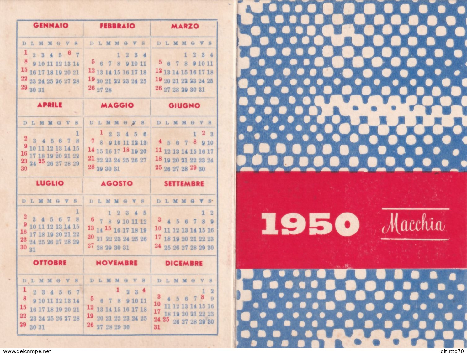 Calendarietto - Macchia - Anno 1950 - Petit Format : 1941-60