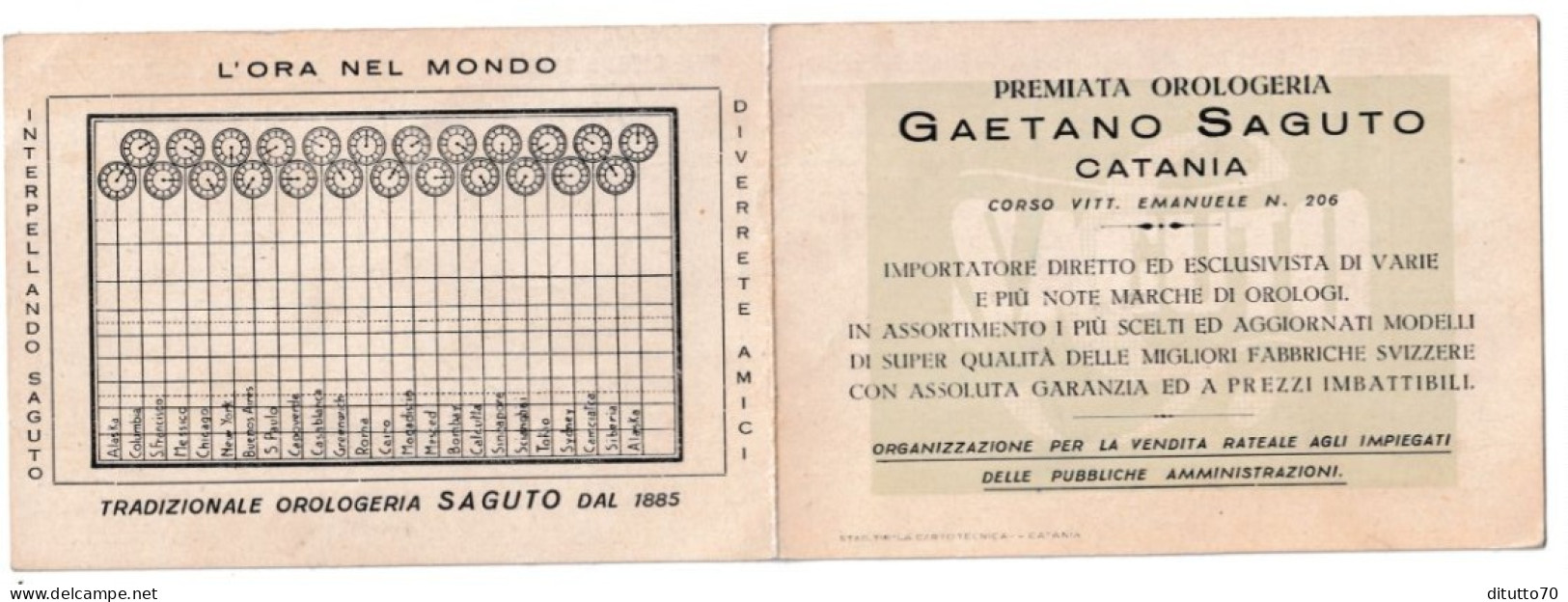 Calendarietto - Premiata Orologeria - Gaetano Saguto - Catania - Anno 1950 - Klein Formaat: 1941-60