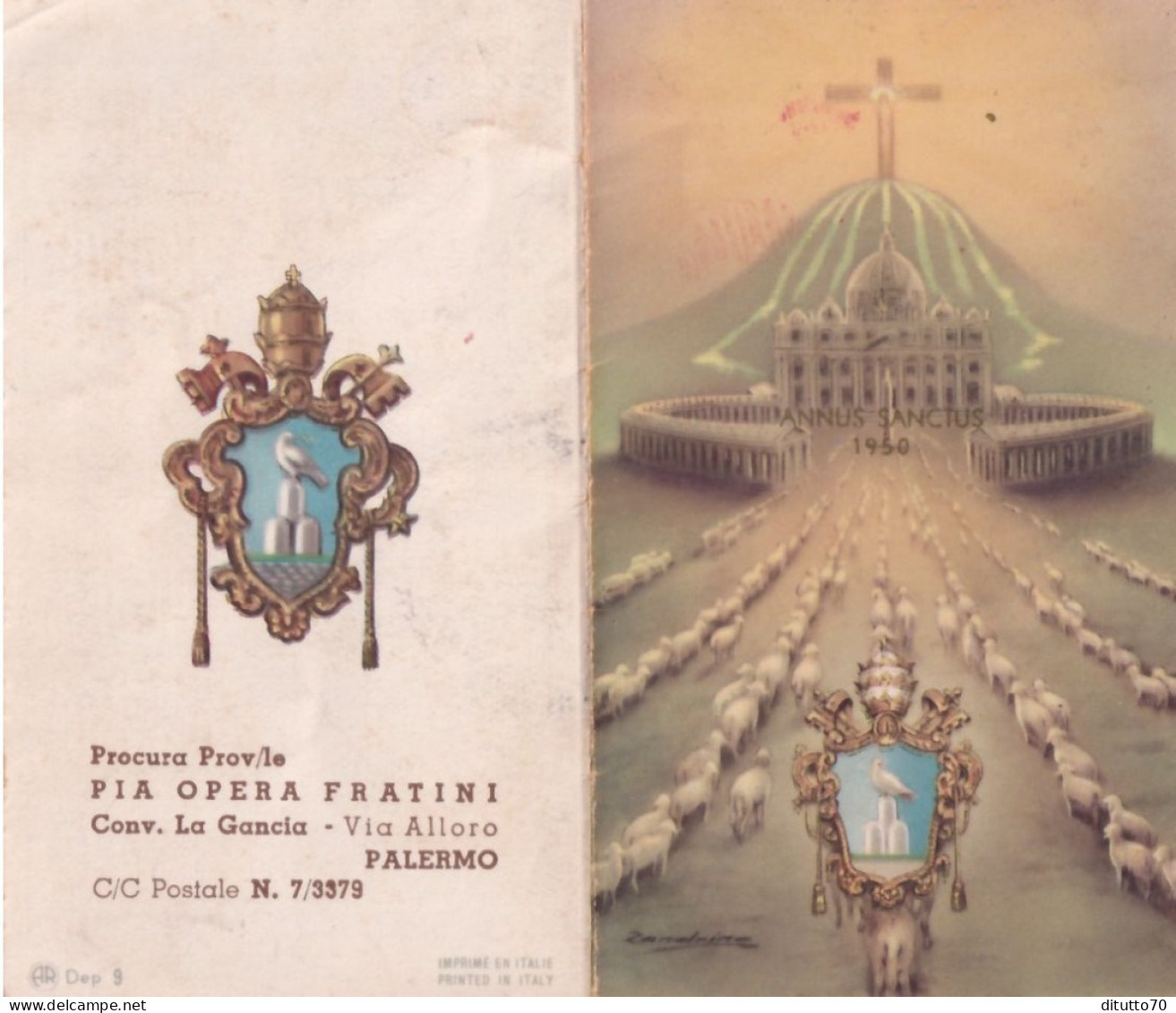 Calendarietto - Procura Pro.le Pia Opera Fratini - Conv. La Gancia - Palermo - Anno 1950 - Petit Format : 1941-60