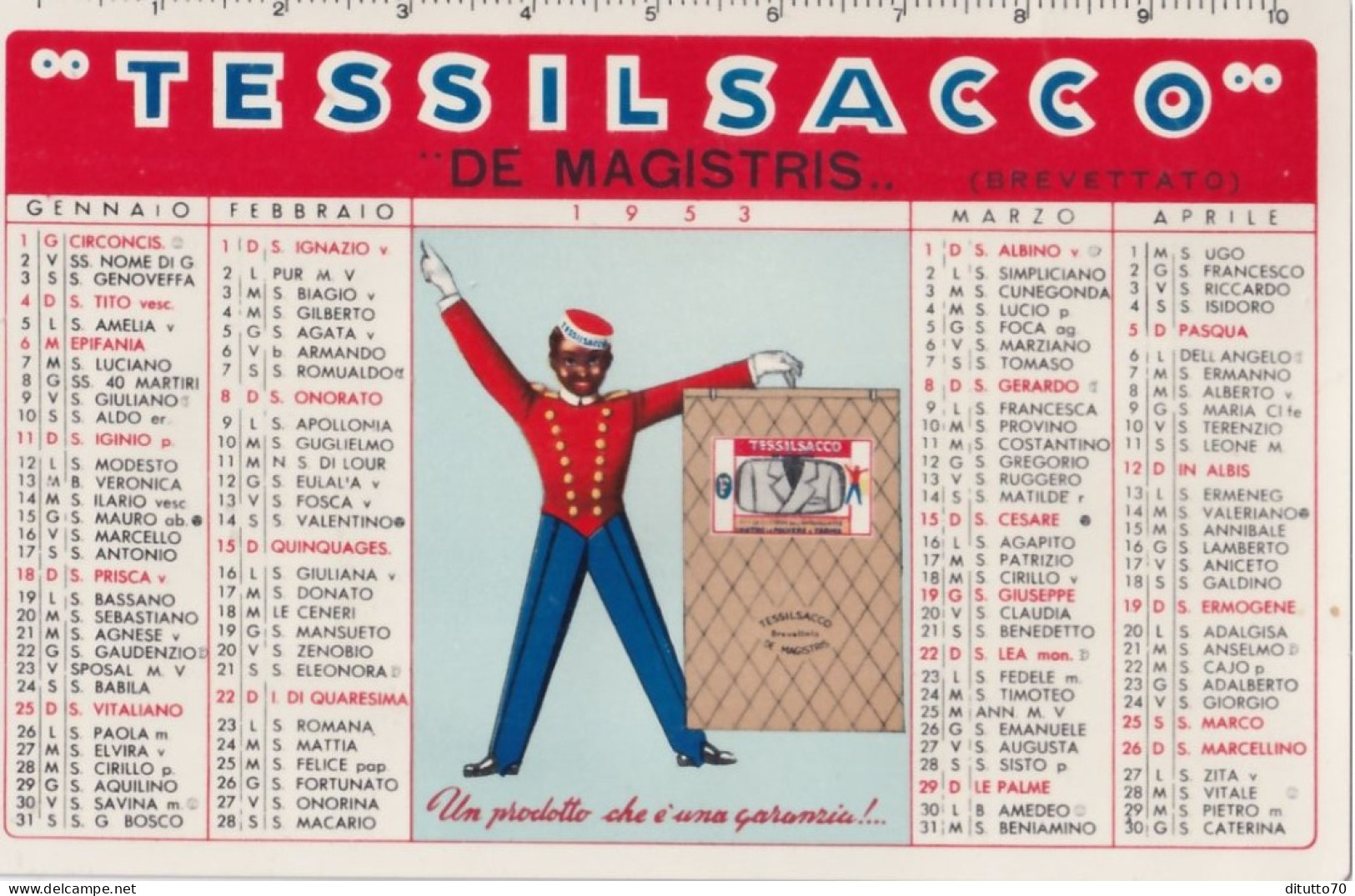 Calendarietto - Tessilsacco - De Magistris - Milano - Anno 1953 - Petit Format : 1941-60