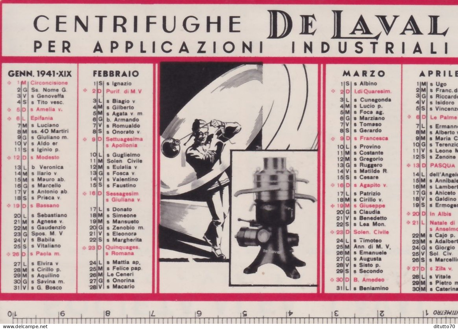 Calendarietto - Centrifughe De Laval - Anno 1941 - Petit Format : 1941-60