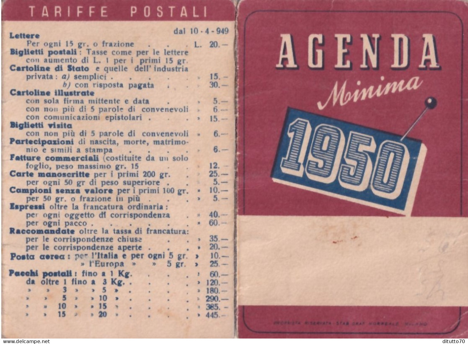 Calendarietto - Agenda Minima - Anno 1950 - Petit Format : 1941-60