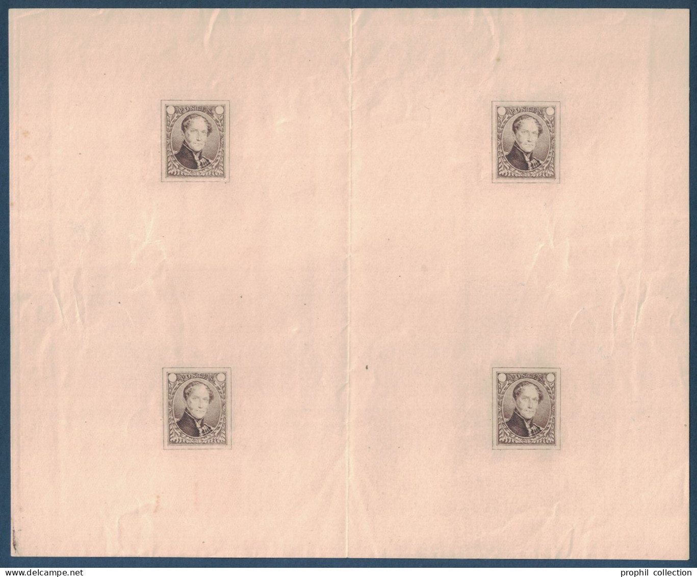 EPREUVE COLLECTIVE Avec 4 TIMBRES PROJET DELPIERRE (?) MEDAILLON TYPE LEOPOLD - Prove E Ristampe