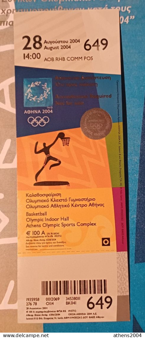 Athens 2004 Olympic Games -  Women Final Basketball Ticket: USA-Austaralia, Code 649 - Abbigliamento, Souvenirs & Varie