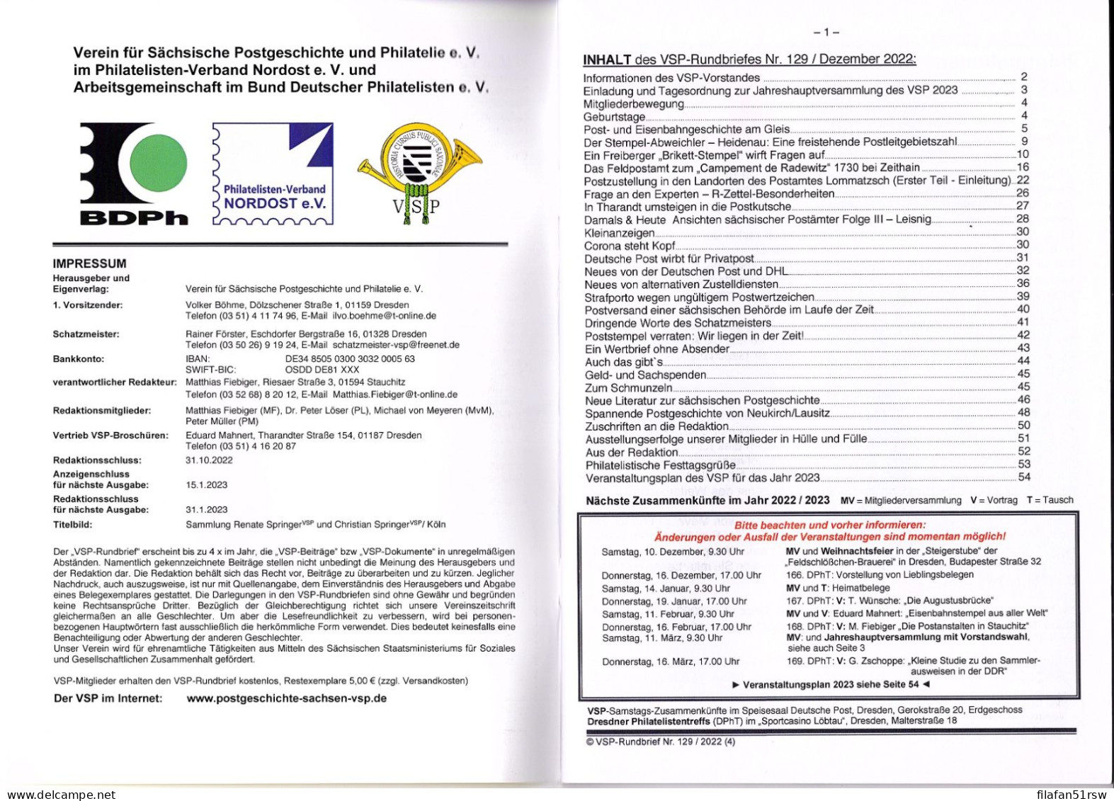 VSP - Rundbrief Nr. 129, Dezember 2022, Dresden, Sachsen, Deutsches Reich, SBZ, DDR, BRD, - Filatelia E Historia De Correos